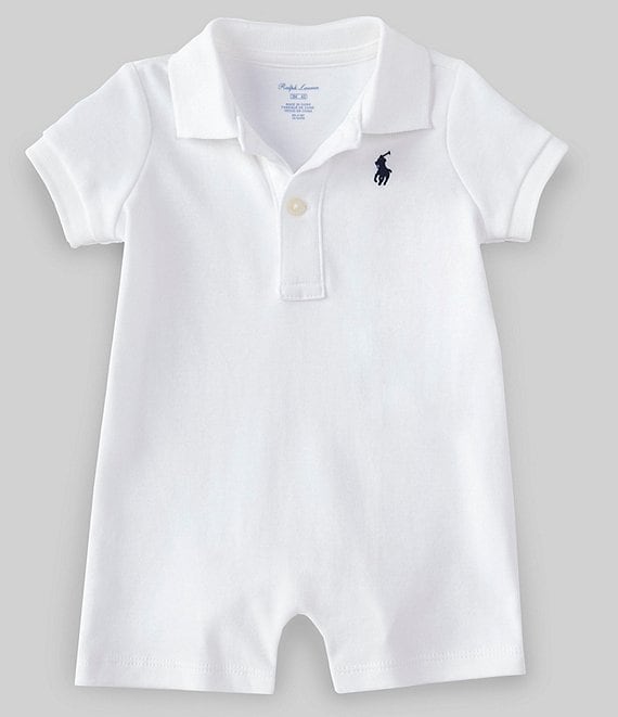Color:White - Image 1 - Childrenswear Baby Boys 3-24 Months Short-Sleeve Polo Interlock Shortall