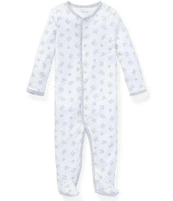 Color:Paper White Multi - Image 1 - Baby Newborn-9 Months Long Sleeve Printed Footed Coverall