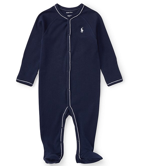 Color:French Navy - Image 1 - Childrenswear Baby Boys Newborn-9 Months Solid Footed Coverall