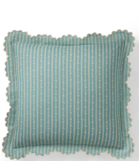 Ralph Lauren Fitzroy Floral Stripe Scalloped Decorative Throw Square Pillow
