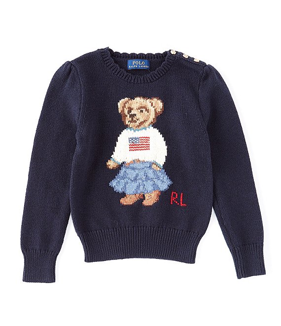 Polo Ralph Lauren Girls' Iconic Bear Sweater - Little Kid - Blue