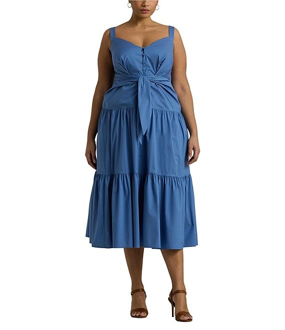 Ralph Lauren Plus Size Sleeveless V Neck Tie waist button Front Midi Dress Dillard s