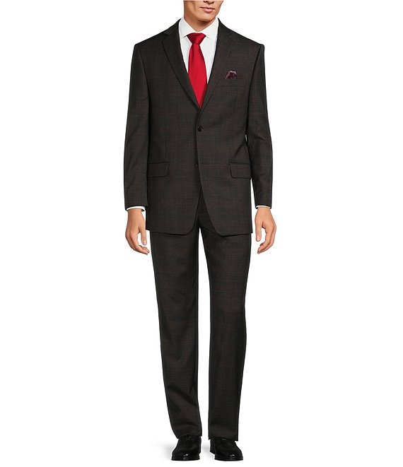 Color:Charcoal/Brown - Image 1 - Charcoal & Brown Plaid Print Regular Fit 2-Piece Suit