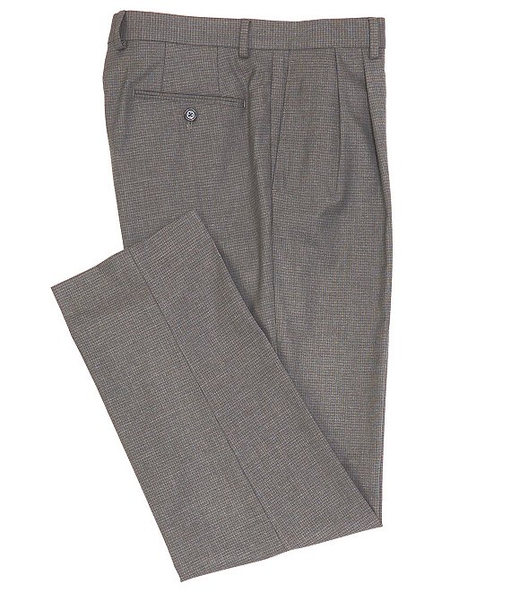 Color:Grey/Brown Mini-Grid - Image 1 - Mini-Grid Classic-Fit Pleated-Front Dress Pants