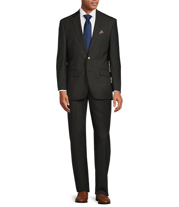 Color:Charcoal Mix - Image 1 - Regular Fit Single Breasted Solid 2-piece Suit