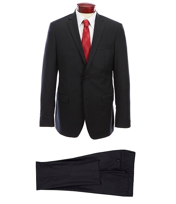 Color:Black - Image 1 - Slim Fit Flat Front Pants Solid Wool Suit