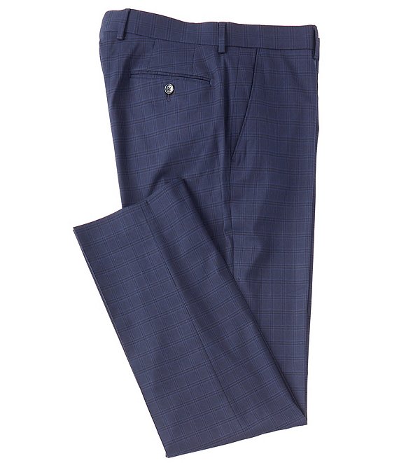 Color:Navy Windowpane - Image 1 - Windowpane Classic-Fit Flat-Front Dress Pants