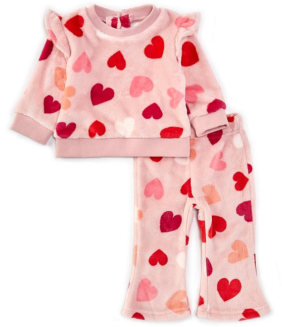 Rare Editions Baby Girls Long Sleeve Heart-Printed Sweatshirt & Matching Heart-Printed Flare-Leg Jogger Pant Set, Pink - Image 1