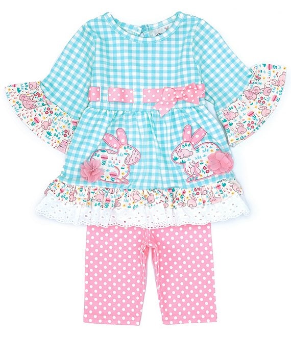Rare Editions Baby Girls 3-24 Months 3/4 Sleeve Easter Bunny Checked  Seersucker Fit & Flare Dress & Dotted Leggings Set
