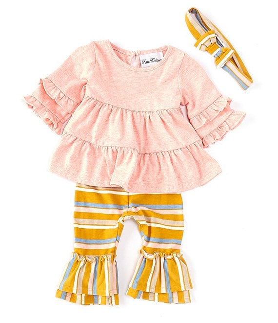 Rare Editions Baby Girls 3-24 Months Rib Kit Ruffles Tier Top & Stripe Leggings  2-Piece Set