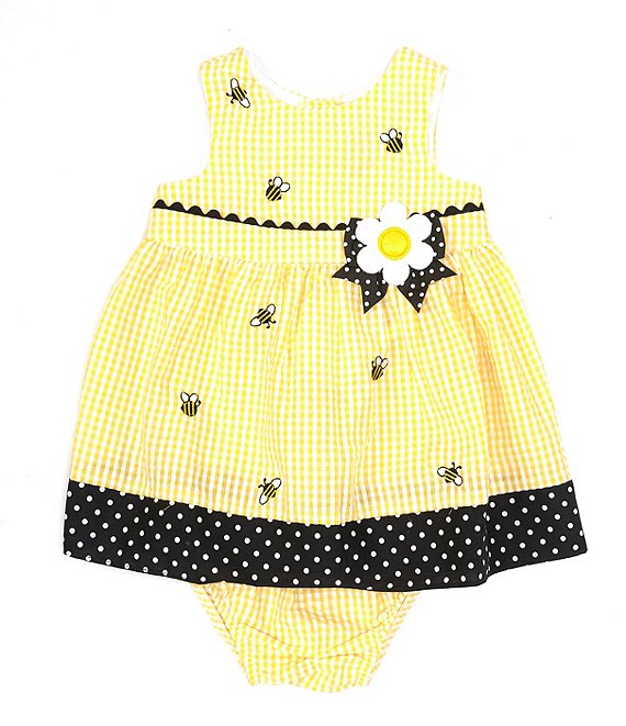 Rare Editions Baby Girls 3-24 Months Sleeveless Bee Seersucker with Flower Bow Detail Dress