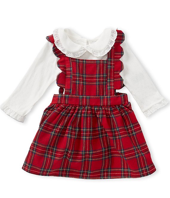 Rare Editions Baby Girls Sleeveless Checked Jumper Dress & Long-Sleeve Collared Top Set
