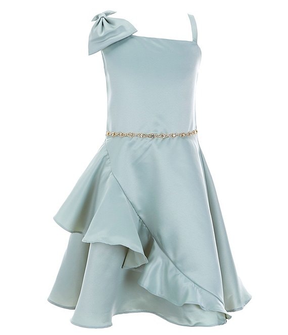 Color:Sage - Image 1 - Big Girls 7-16 Asymmetrical-Neck Fit-And-Flare Dress