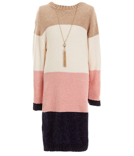 Rare Editions Big Girls 7-16 Long Sleeve Color Block Chenille Sweater Knit  Sheath Dress