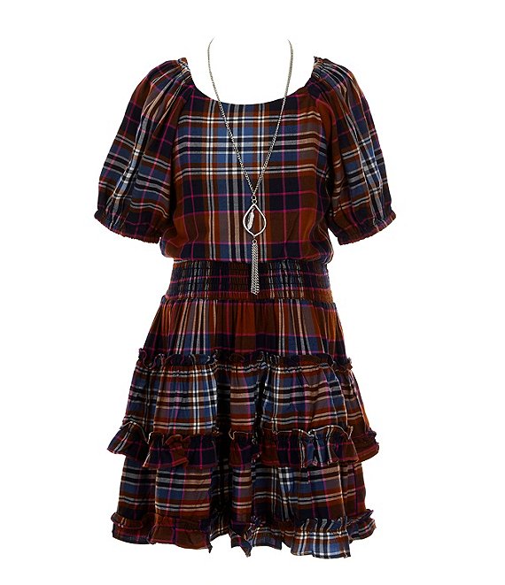 Rare Editions Big Girls 7-16 Puffed-Sleeve Plaid Woven Fit And Flare ...