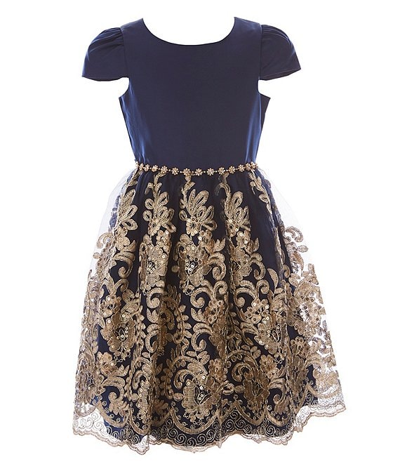 Rare Editions Big Girls 7-16 Satin Embroidered Cord Mesh Skirt Dress