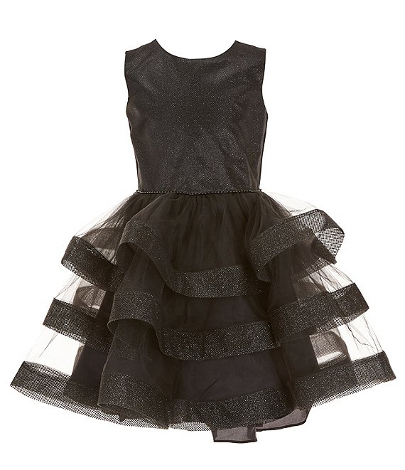 Rare Editions Big Girls 7-16 Sleeveless Glitter-Accented Bodice/Mesh  Horsehair-Hem Skirted Fit-And-Flare Dress