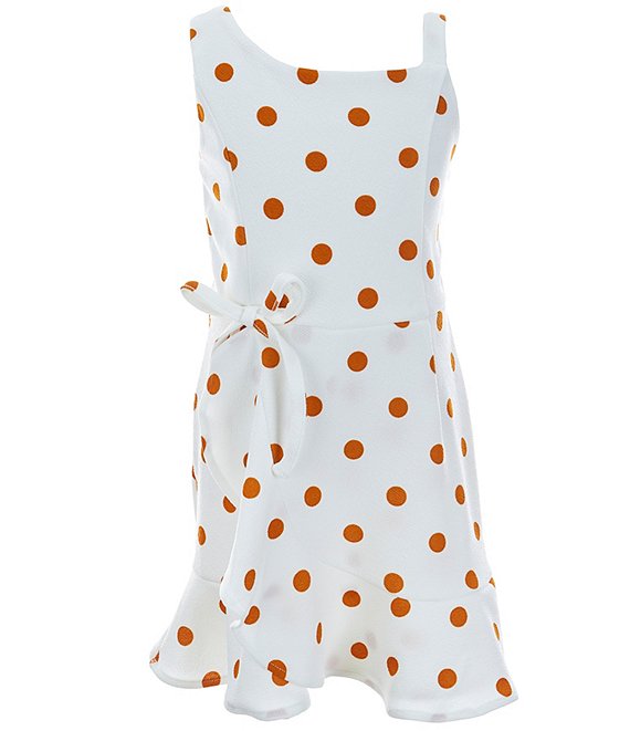 Color:Ivory - Image 1 - Big Girls 7-16 Sleeveless Polka-Dot Faux-Wrap Knit Dress