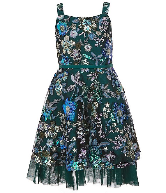 Rare Editions Big Girls 7 16 Sleeveless Sequin Embellished Floral Mesh Fit Flare Dress Dillard s