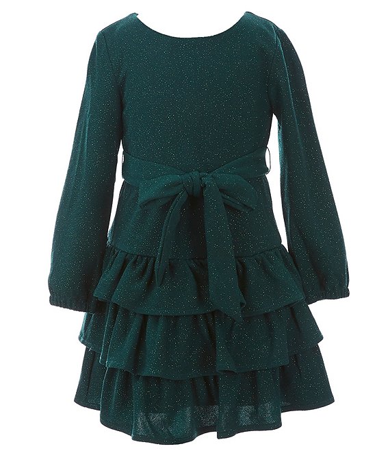 Color:Hunter - Image 1 - Little Girls 2T-6X Pique Glitter Knit Tiered Ruffle Dress