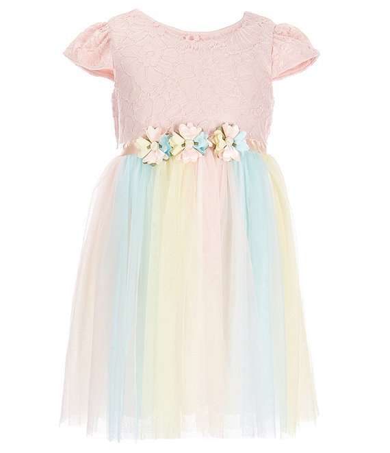 Rare Editions Little Girls 2T-6X Cap Sleeve Lace To Ombre Mesh Dress ...