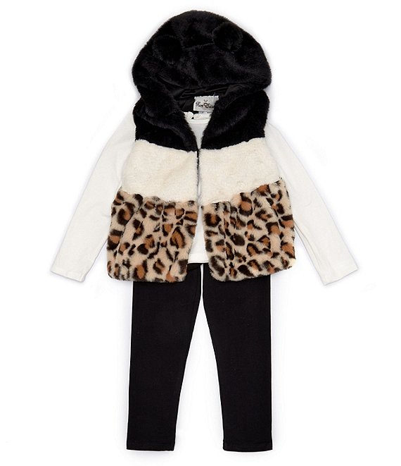 Rare Editions Little Girls 2T-6X Color Block/Animal-Printed Hooded Vest, Long Sleeve T-Shirt & Solid Leggings Set