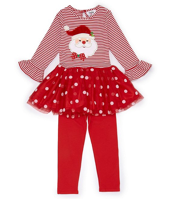 Rare Editions Little Girls 2T-6X Long Sleeve Santa Appliqued Striped ...