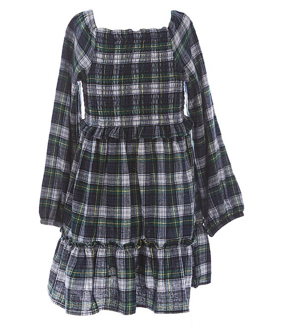 Rare Editions Little Girls 2t 6x Long Sleeve Smocked Twill Plaid A Line