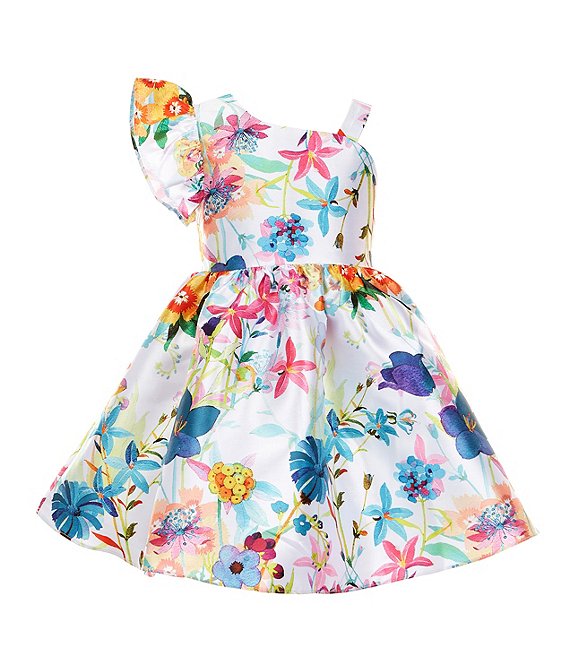 Rare Editions Little Girls 2T-6X One-Shoulder Floral Mikado Fit-And ...