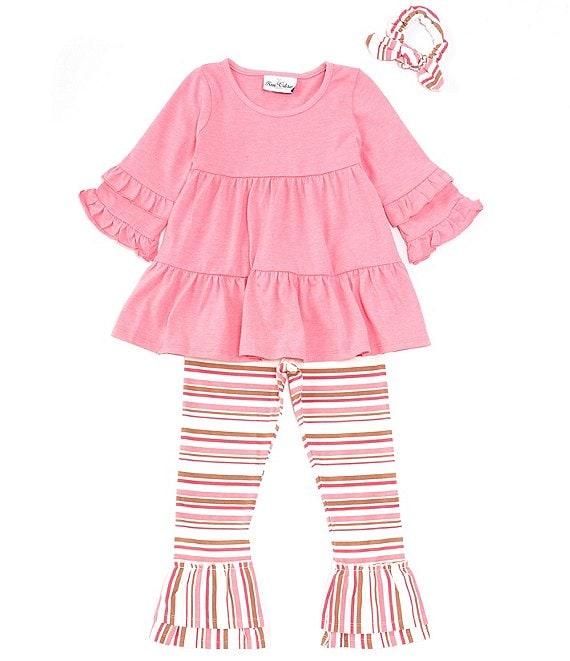 Rare Editions Little Girls 2T-6X Ruffle Sleeve Solid Tunic & Striped ...
