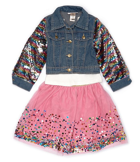 Girls Like Us Little Girls 2T-6X Sequin-Embellished-Sleeve Denim Jacket ...