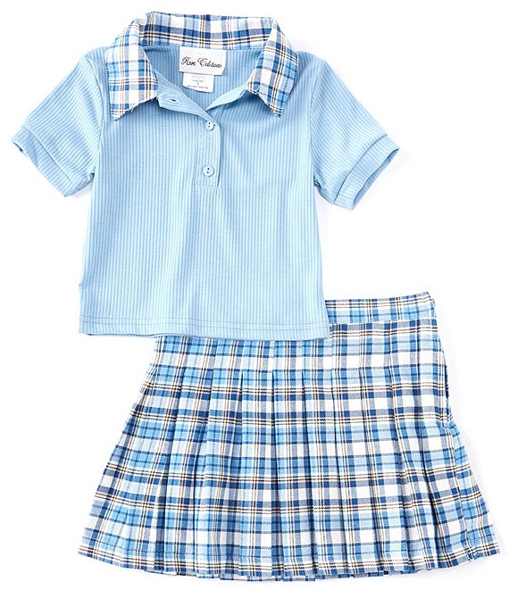 Rare Editions Little Girls 4-6X Short-Sleeve Collared Shirt & Pleated Plaid Skirt 2-Piece Set
