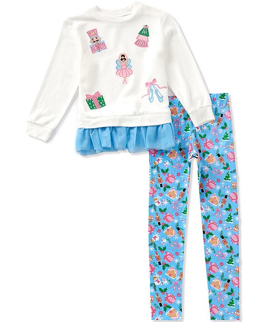 Rare Editions Little Girls Long Sleeve Nutcracker Applique Hacci Top & Leggings Set