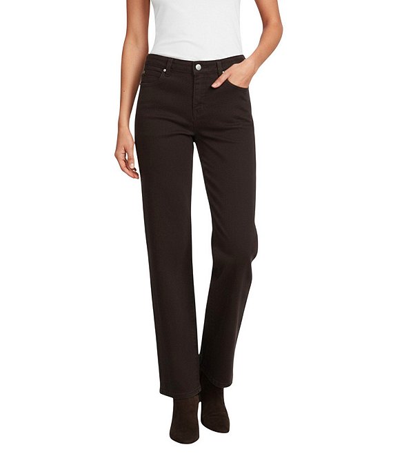Reba Delaney Stretch Denim Wide Leg Jeans, Chocolate - Image 1