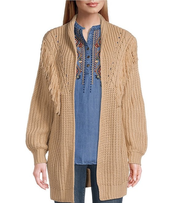 open knit fringe cardigan