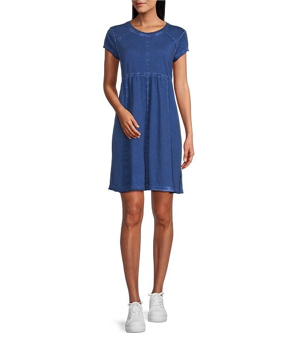 Color:Beacon Blue - Image 1 - Round Neck Short Sleeve Tee Shirt Dress