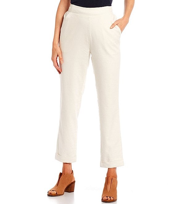 Color:Off White - Image 1 - Straight Leg High Rise Flat Front Pull-On Pants