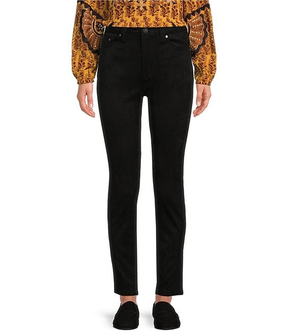 Color:Black - Image 1 - Tanya Stretch Faux Suede Skinny Ankle Pants