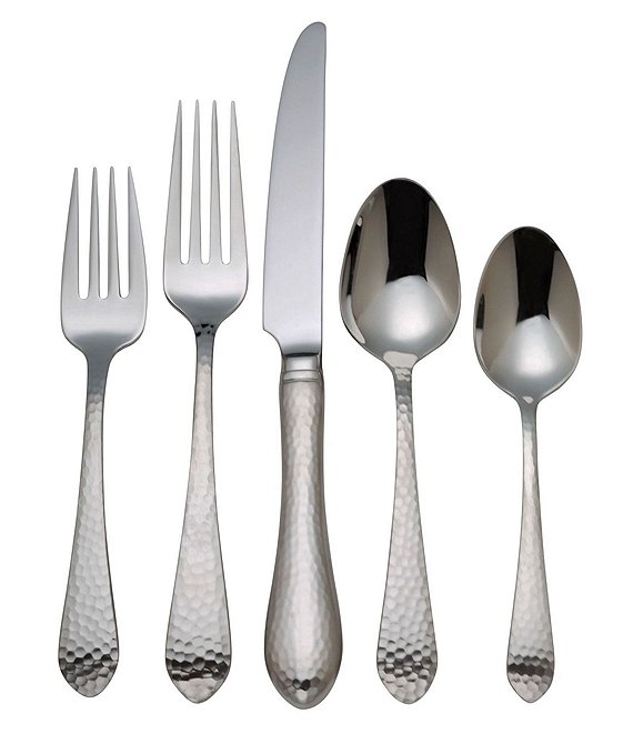 Color:Silver - Image 1 - Hammered Antique Stainless Steel Flatware