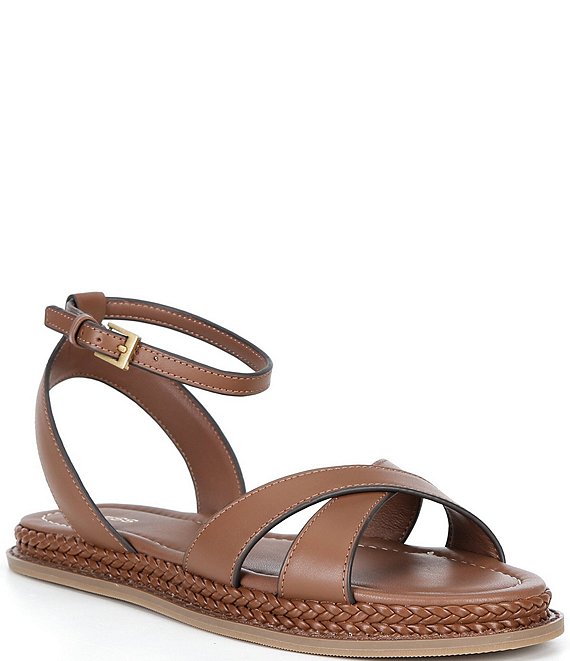 Reiss Emma Leather Crossover Ankle Strap Flat Sandals
