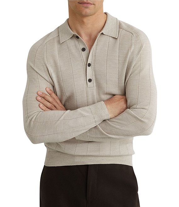 Reiss Greyson Wool Long Sleeve Polo Shirt