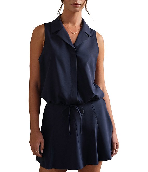 RHONE Mirage Notch Collar Sleeveless Button Front Blouse