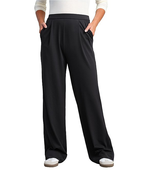 RHONE Revive™ High Rise Wide Leg Knit Trouser Pants, Pure Black - Image 1