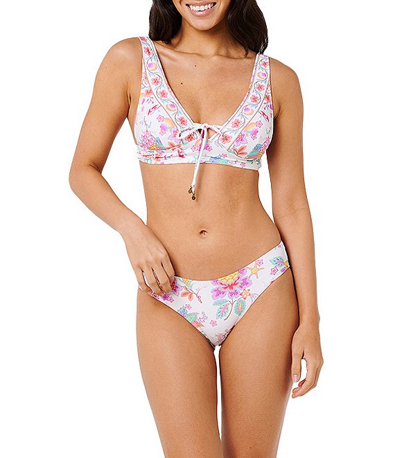 Rip Curl Half Moon Bay Deep V-Neck Bralette Bikini Swim Top & Full Coverage Hipster Swim Bottom