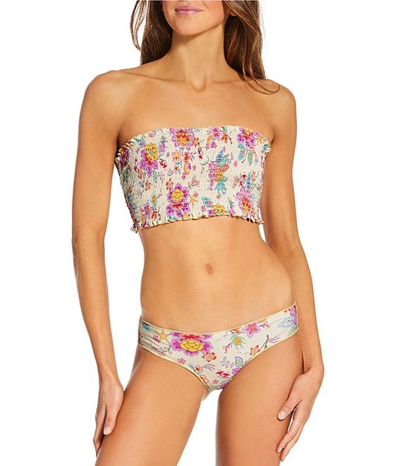 Rip Curl Half Moon Bay Smocked Bandeau Swim Top & Full Coverage Hipster Swim Bottom