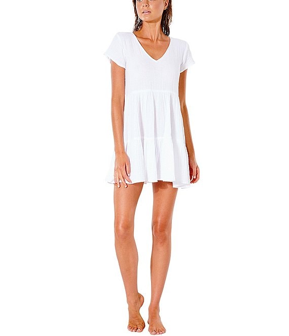 Color:White - Image 1 - Premium Surf Gauze Tiered Dress