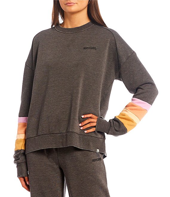 Color:Washed Black - Image 1 - Sundy Swell Crew Neck Long-Sleeve Fleece Sweatshirt