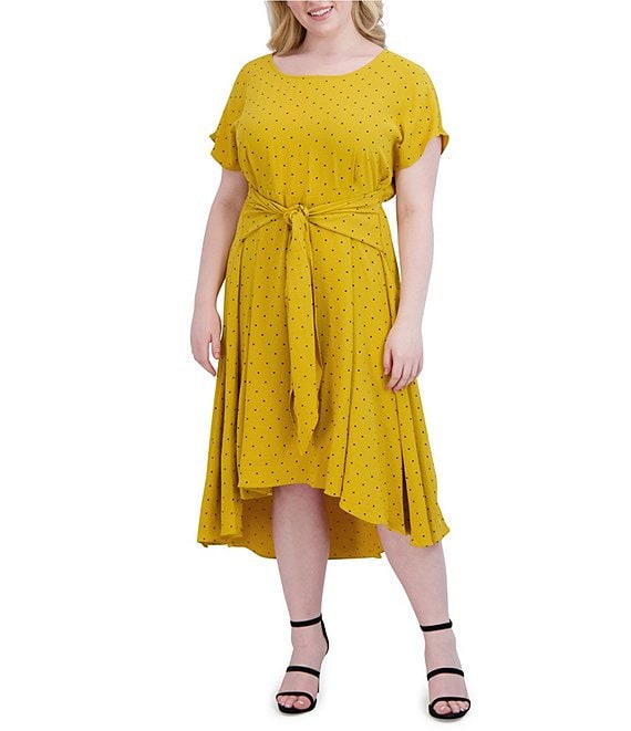 hjul ensidigt Kano Robbie Bee Plus Size Short Sleeve Round Neck Polka Dot High-Low Hem Midi  Dress | Dillard's