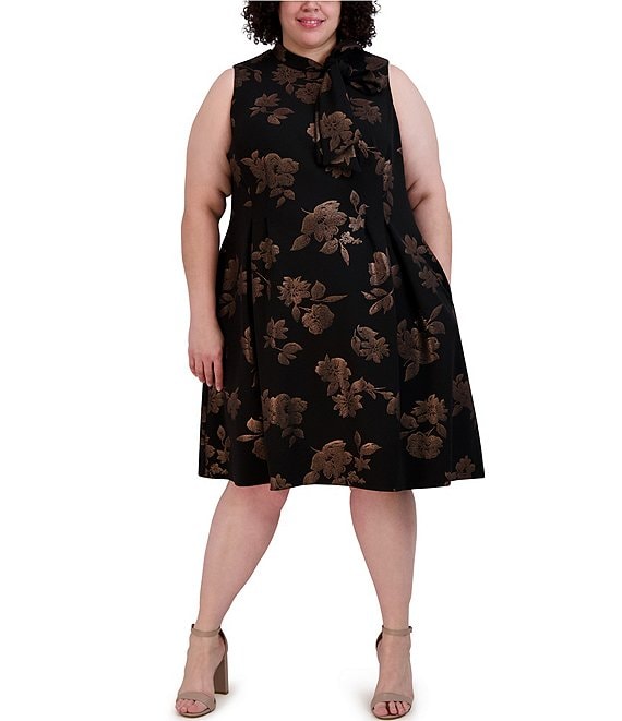 Robbie Bee Plus Size Sleeveless Mock Neck Bow Detailed Floral Print ...