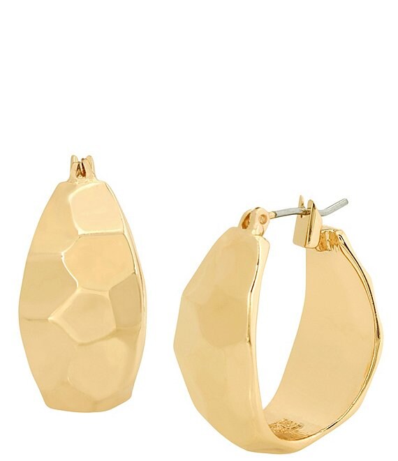 Color:Gold - Image 1 - Chunky Hammered Small Hoop Earrings